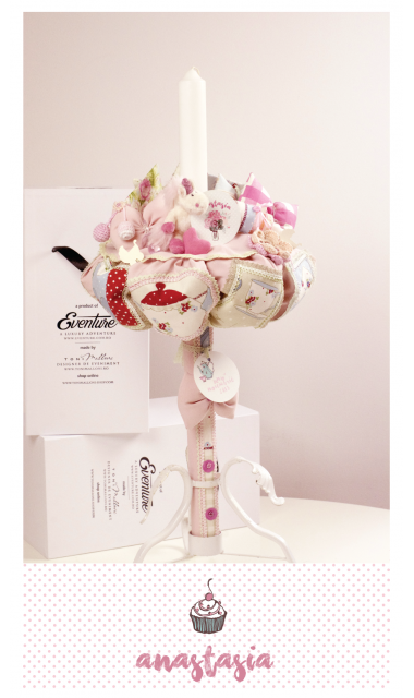 Lumanare de botez shabby chic pentru fetite, 65x4cm, Ceai cu jucarii 10